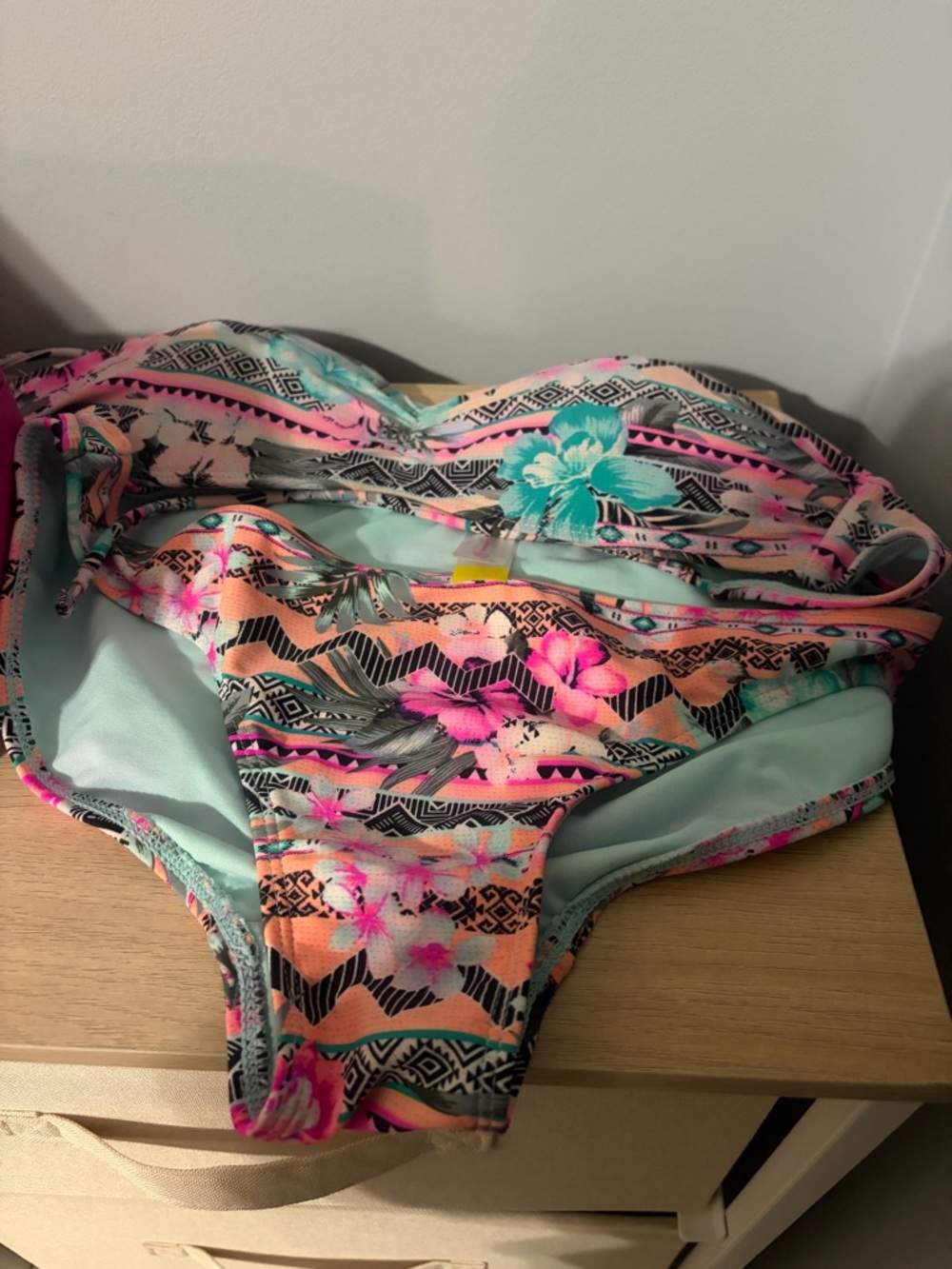 Floral Geometric Bikini Set - Coral, Teal, Pink